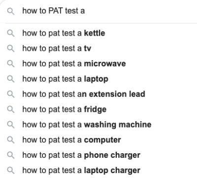 top Google how to PAT test search