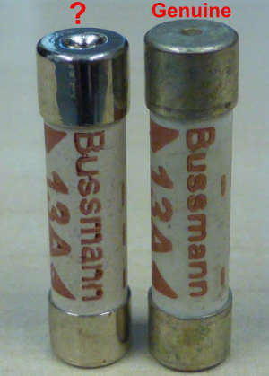 Fake compared to genuine Bussmann fuse