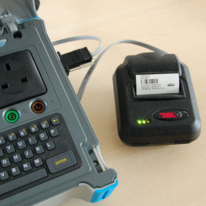 label printer connected to a PAT tester