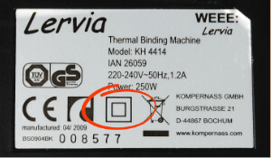 appliance label showing square within square symbol