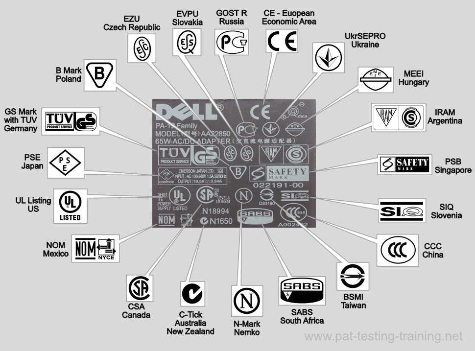 conformity marks on a laptop charger