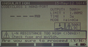 Metrel insulation warning message