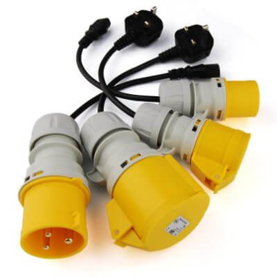 PAT test extension lead adaptor 110v 16A or 32A industrial plug to IEC socket 