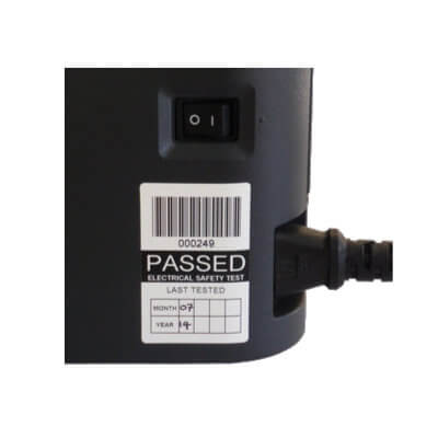 Passed PAT labels with barcode numbering